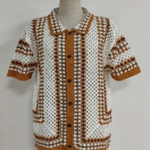 Custom Summer Knitted Top Knitwear Cotton Cardigan Embroidery Button up Fashion Short Sleeves Men Crochet Shirt