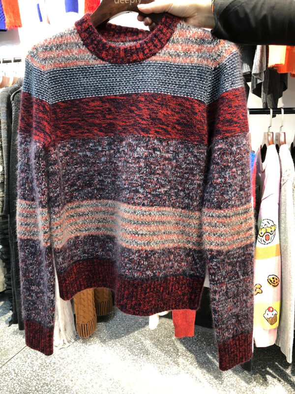 Men's Custom Jacquard Colour-stripe Knitwear Winter Pullover Crew-neck Fashion Knit Sweater