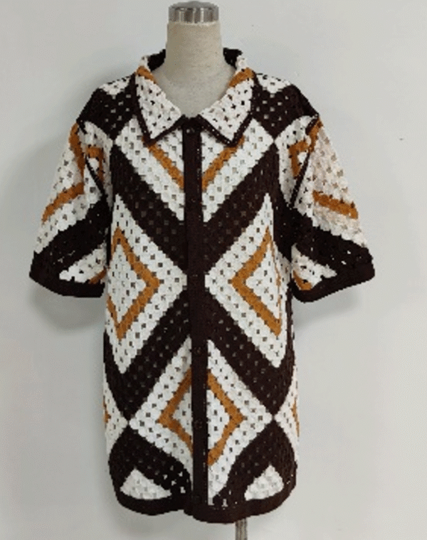 Custom Logo Summer Knitted Top Knitwear Cotton Cardigan Button up Fashion Short Sleeves Men Crochet Shirt